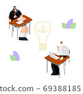 Illustration / graphic material: Junior high school student studying at the light bulb mark and desk 69388185