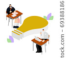 Illustration / graphic material: Junior high school student studying at the light bulb mark and desk 69388186