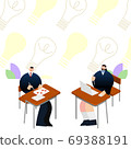 Illustration / Graphic Material: Light Bulb Mark Background and High School Students Studying 69388191