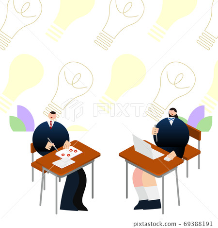 插圖/圖形材料：燈泡標記背景和高中生學習 69388191