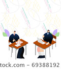 Illustration / graphic material: pencil background and high school students studying 69388192