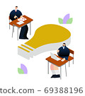 Illustration / graphic material: High school student studying at the light bulb mark and desk 69388196