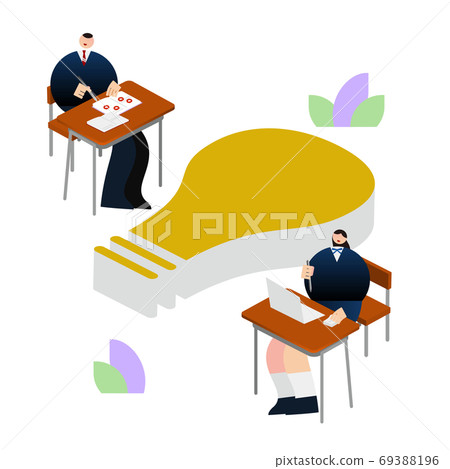 Illustration / graphic material: High school student studying at the light bulb mark and desk Illustration / graphic material: High school student studying at the light bulb mark and desk 69388196