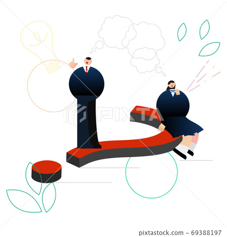 Illustration / Graphic material: High school student on the question mark with a balloon 69388197