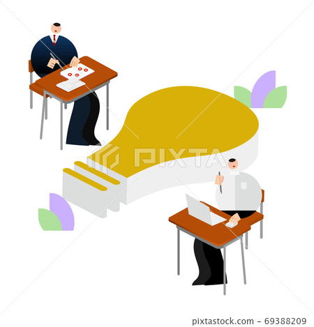 Illustration / Graphic Material: High school boy studying at the light bulb mark and desk Illustration / Graphic Material: High school boy studying at the light bulb mark and desk 69388209