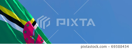 3D rendering of the national flag of Dominica waving in the wind 69388434