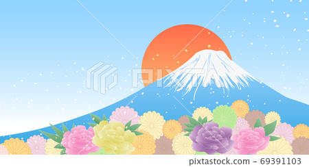 New Year's material Mt. Fuji and colorful flowers 69391103
