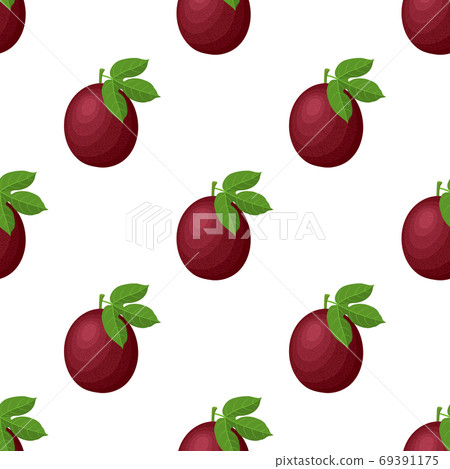 Seamless pattern with fresh bright exotic whole passion fruit on white background. Summer fruits for healthy lifestyle. Organic fruit. Cartoon style. Vector illustration for any design. Seamless pattern with fresh bright exotic whole passion fruit on white background. Summer fruits for healthy lifestyle. Organic fruit. Cartoon style. Vector illustration for any design. 69391175