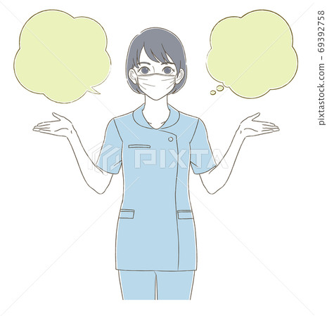 Hand-painted style illustration facial expression set of a woman wearing a uniform and wearing a mask 69392758