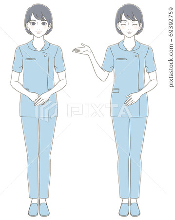 Hand-drawn style illustration facial expression set of a woman in uniform Hand-drawn style illustration facial expression set of a woman in uniform 69392759