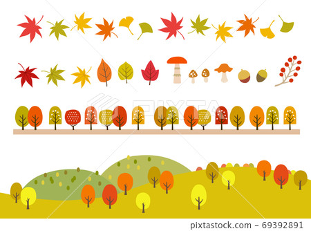 Autumn leaves icon and mountain scenery 69392891