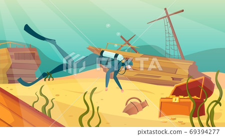 Underwater Treasure Hunt Background - Stock Illustration [69394277] - PIXTA