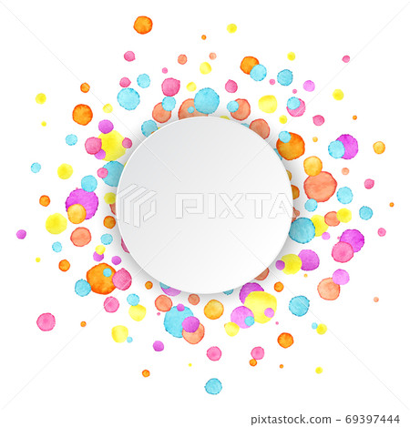 Watercolor confetti with space for your text. Colorful rainbow confetti background. Party design. Vector illustration 69397444