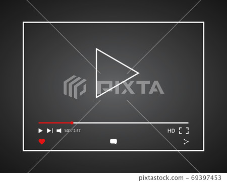 Video player. Social media player window bar design mockup. Interface web screen template. Live stream video background. Design element for web and mobile apps. Vector illustration 69397453