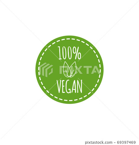 Vector round vegan logo with leaf. Vector... - Stock Illustration ...