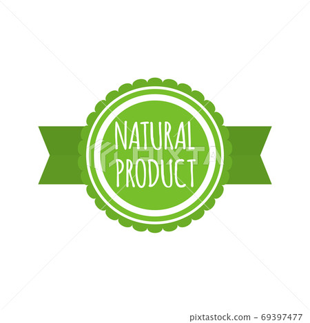 Natural product badge. Round bio food logo. Vegan menu. Vector illustration Natural product badge. Round bio food logo. Vegan menu. Vector illustration 69397477