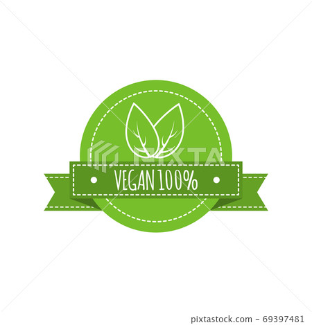 Bio food logo. Vegan vector badge. Vegan food sign with leaves. Organic design. Vector illustration Bio food logo. Vegan vector badge. Vegan food sign with leaves. Organic design. Vector illustration 69397481