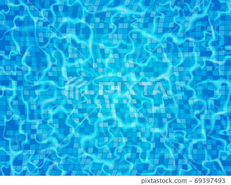 Swimming pool with ripple and waves. Blue ceramic tile mosaic in swimming pool. Water surface. Vector illustration 69397493