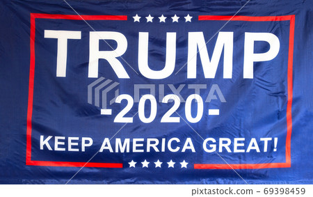 Trump flag for President 2020, keep America Great, presidential election, flag isolated on white background texture Trump flag for President 2020, keep America Great, presidential election, flag isolated on white background texture 69398459