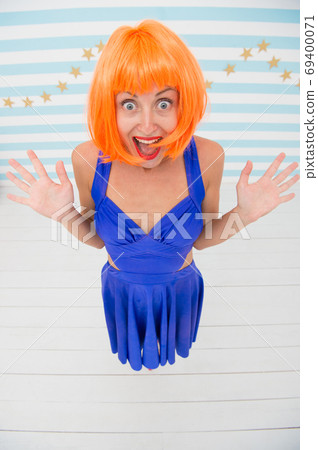 Woman go crazy of happiness. happy winner. Crazy woman with happ Woman go crazy of happiness. happy winner. Crazy woman with happ 69400071