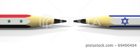 Pencils with flags of Syria and Israel. Political conflict concept. 3d rendering 69400484