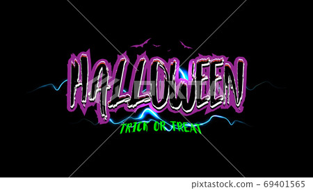 Happy halloween trick or treat text banner. Vintage, 80s, 90s and Old retro style. T-shirt print Happy halloween trick or treat text banner. Vintage, 80s, 90s and Old retro style. T-shirt print 69401565