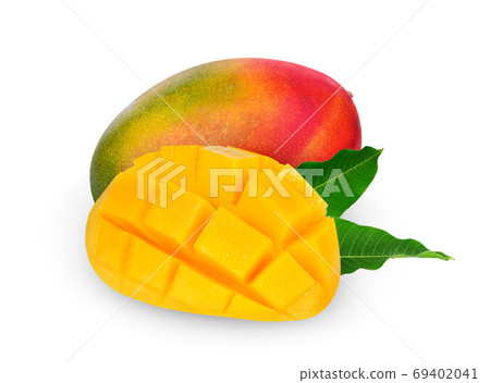 ripe mango with leaf isolated on white background ripe mango with leaf isolated on white background 69402041
