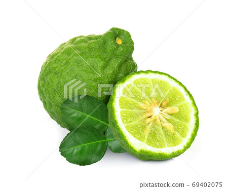 bergamot fruit or kaffir with leaf isolated on white background 69402075