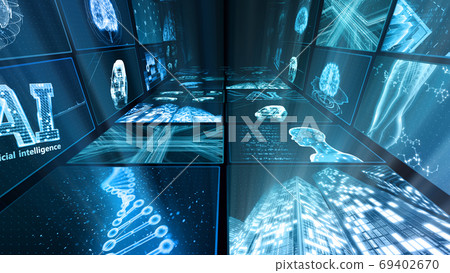 Digital Network Technology AI Artificial Intelligence Data Communication System Information 3D Illustration 69402670