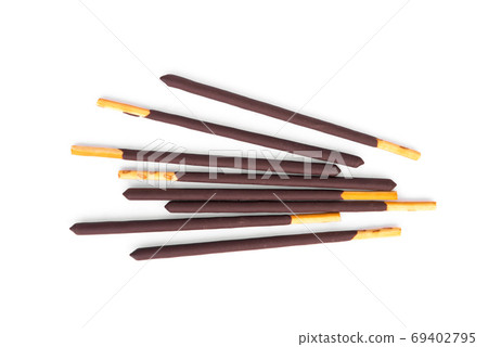 chocolate biscuit stick isolated on white background, top view chocolate biscuit stick isolated on white background, top view 69402795