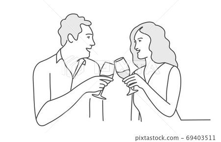 Couple drinking wine - Stock Illustration [69403511] - PIXTA