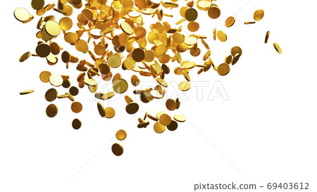 Gold coins falling on white background with... - Stock Illustration ...