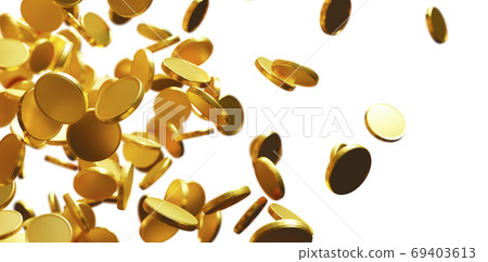Gold coins falling on white background with... - Stock Illustration ...