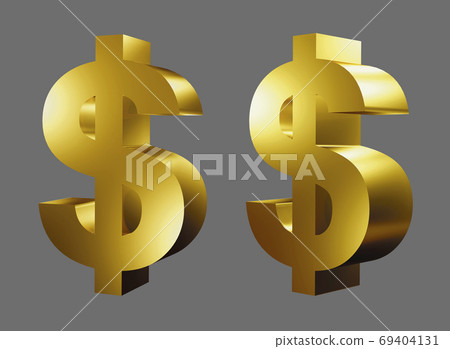 Gold dollar sign isolated on gray background 3D render 69404131
