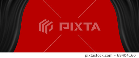 Black stage theatre curtain open on red background Black stage theatre curtain open on red background 69404160