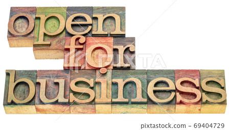 open for business word abstract in wood type open for business word abstract in wood type 69404729