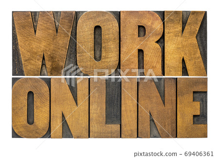 work online word abstract in wood type work online word abstract in wood type 69406361