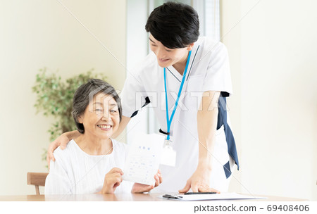 Visiting pharmacist and senior woman Visiting pharmacist and senior woman 69408406