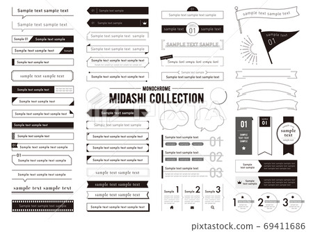 Monochrome heading set with various designs (with characters) Monochrome heading set with various designs (with characters) 69411686
