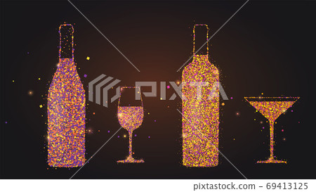 Set of silhouettes of wine glasses and bottles on Set of silhouettes of wine glasses and bottles on 69413125
