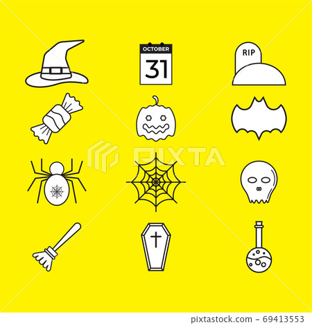 Halloween icon pack isolated on yellow color background. Uncolor 69413553