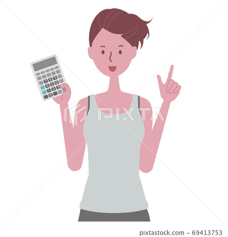女人穿著瑜伽服與計算器的插圖 女人穿著瑜伽服與計算器的插圖 69413753