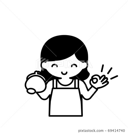 Simple illustration of a housewife saving yellow Simple illustration of a housewife saving yellow 69414740