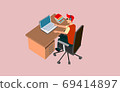 Man works at Computer table above view, distance learning and working, isometric style vector 69414897