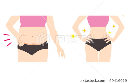 一個女人在節食前後腹部 69416019