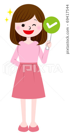 Woman with a checkmark tag 69417544