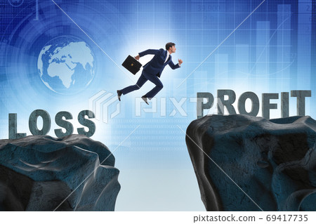 Concept of going from loss to profit with businessman Concept of going from loss to profit with businessman 69417735