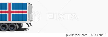 Flag of Iceland on the side of a truck delivering goods, 3d rendering Flag of Iceland on the side of a truck delivering goods, 3d rendering 69417849