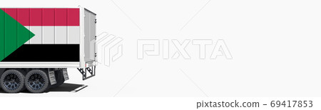 Truck with printed flag of Sudan on the side, 3d rendering 69417853