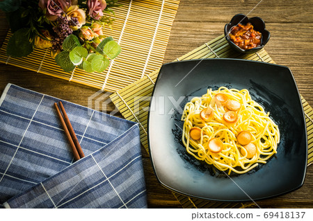Spaghetti pasta with sausage and tomato sauce Spaghetti pasta with sausage and tomato sauce 69418137
